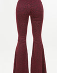 GJG Denim Leopard Bell Bottom Jean in Burgundy- Inseam 32