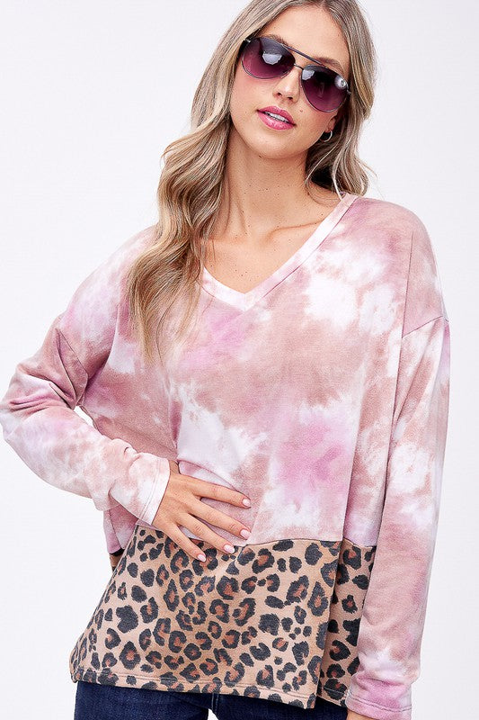 e Luna PLUS Cloud Tie Dye Cheetah Boxy Top