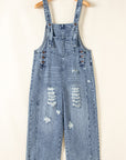 Solid Denim Distressed Bib Pocket Wide Leg Overall