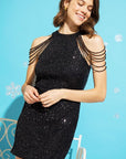 Sequins Bodycon Party Dress with Shoulder Beads