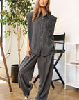 Davi & Dani Stripe Button Down Shirt and Long Pants Set