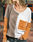 Cable Knit Color Block Round Sweater