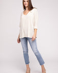 Zenana 3/4 Sleeve V-Neck Hi-Low Hem Jacquard Sweater