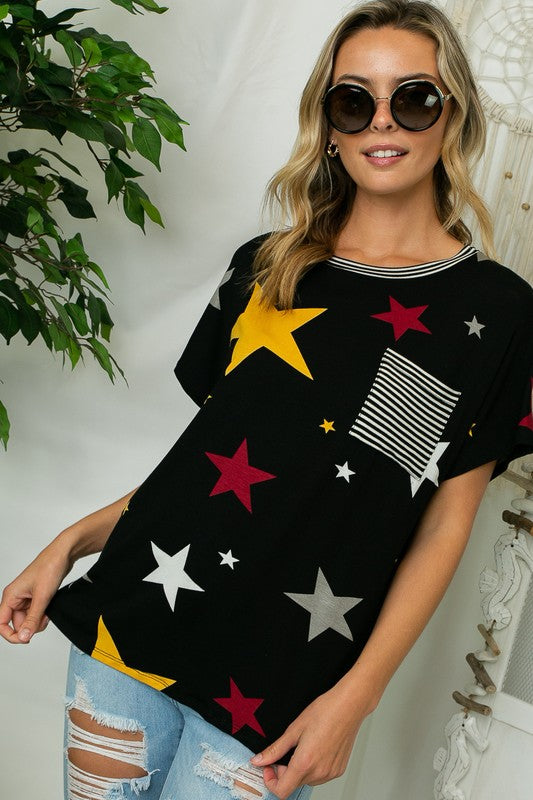 e Luna Plus Star Striped Jersey Pocket Top