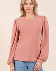 Mittoshop Round Neck Long Sleeve Rib Knit Top