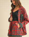 Annie Wear Contrast Plaid Long Sleeve Top and Shorts Set