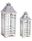 Traditional Farmhouse Lantern with Metal Lid (Set of 2)