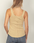 VERY J Washed Ribbed Tank with Placket Detail