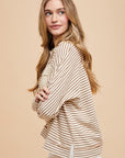 Annie Wear Striped Button Detail Long Sleeve Polo Top