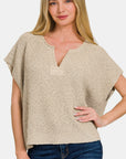 Zenana Short Sleeve Side Slit Sweater