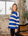 Sew In Love Full Size Contrast Striped Round Neck Sweater