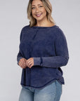 Zenana Plus Washed Baby Waffle Oversized Long Sleeve Top