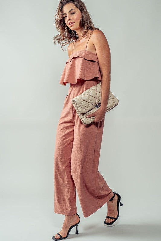 Trend Notes Ruffled Bodice Wide Leg Jumpsuit