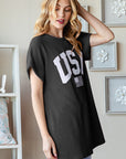 Heimish Full Size USA Graphic Short Sleeve Ribbed Top