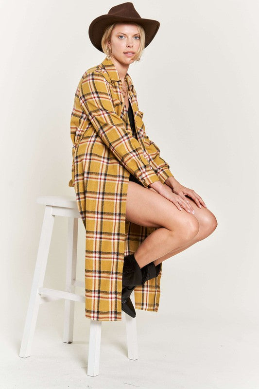 Plus Jade by Jane Plaid Print Collar Long Shirt Dress