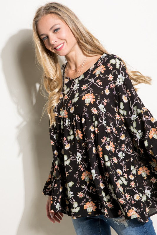 e Luna Floral Woven Baby Doll Top