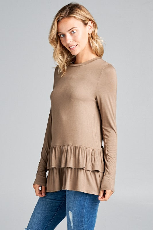 e Luna Ruffle Bottom Long Sleeve Tunic