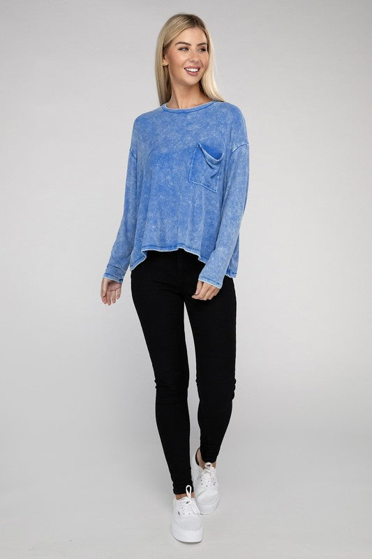 Zenana Washed Ribbed Dolman Sleeve Round Neck Top