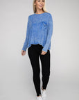 Zenana Washed Ribbed Dolman Sleeve Round Neck Top