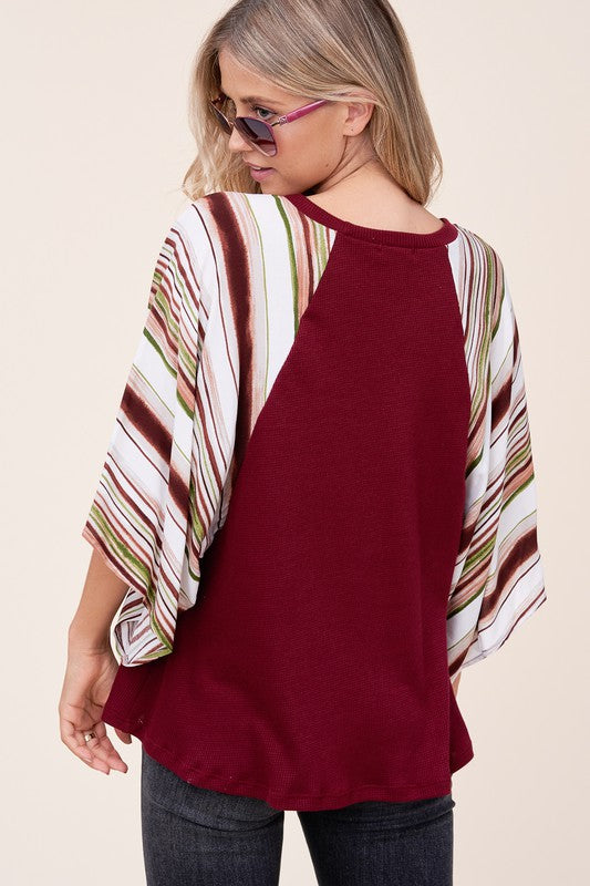 e Luna PLUS Waffle Striped Mix Kimono Top