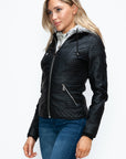 YMI Faux Layered Double-Zipper Jacket with Fuzzy Hood