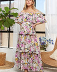 ADORA Layered Floral Off-Shoulder Short Sleeve Maxi Dress