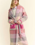 Davi & Dani Tied Color Block Collared Neck Coat