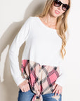 e Luna Plaid Mixed Button Front Top