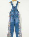 Floral Patchwork Bib Wide Leg Denim Overalls