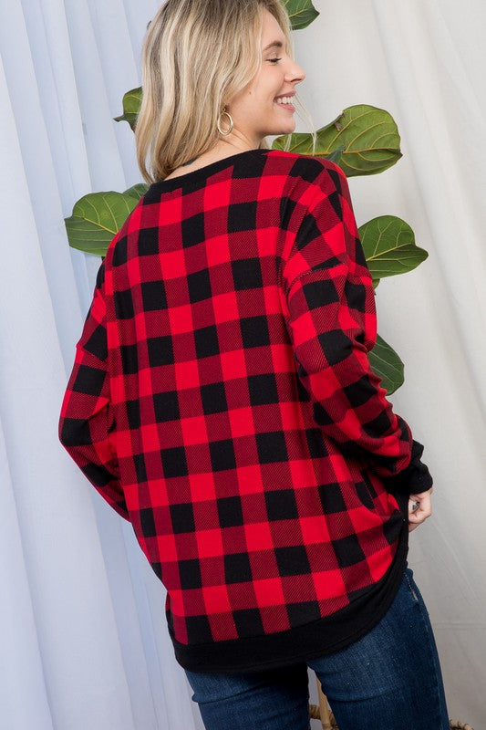 Plus Cozy Black and White Check Top - Online Only