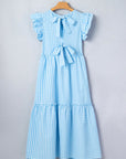 Gingham Knot Back Ruffle Short Sleeve Maxi Dress