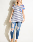 e Luna Striped Floral Mix Pocket Top