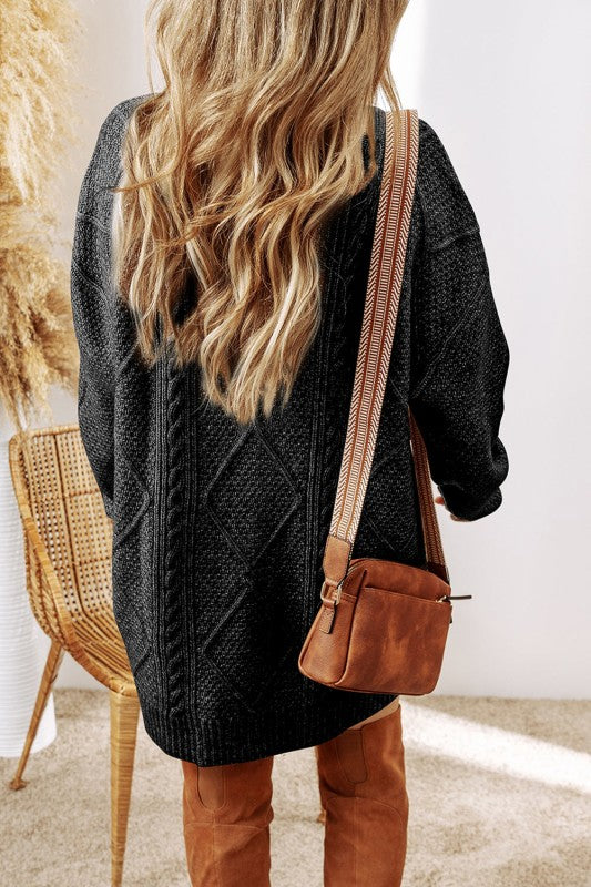 Cable Knit Drop Shoulder Sweater Dress