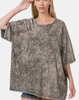 Zenana Washed Round Neck Drop Shoulder Oversized T-Shirt