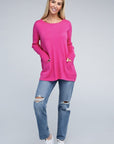 Zenana Viscose Front Pockets Sweater