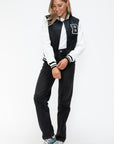 Love Me Now PU Leather Contrast Snap Down Bomber Jacket