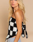 POL Checkerboard Pattern Tube Top Sweater