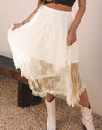 Lace Cascading Tiered High Waist Maxi Skirt