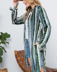 e Luna Striped Velvet Long Cardigan