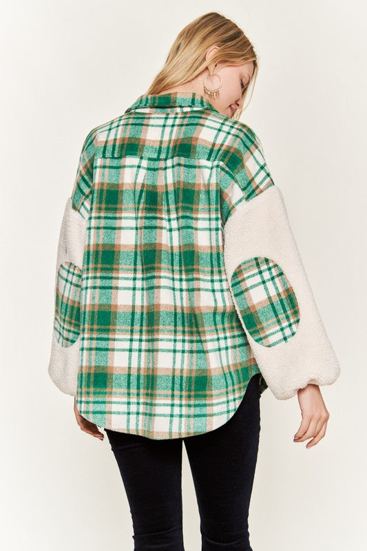 Jade By Jane Plus Size Multi Plaid Fuzzy Sleeve Jacket