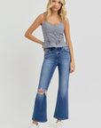 RISEN Full Size Distressed High Rise Crop Flare Jeans