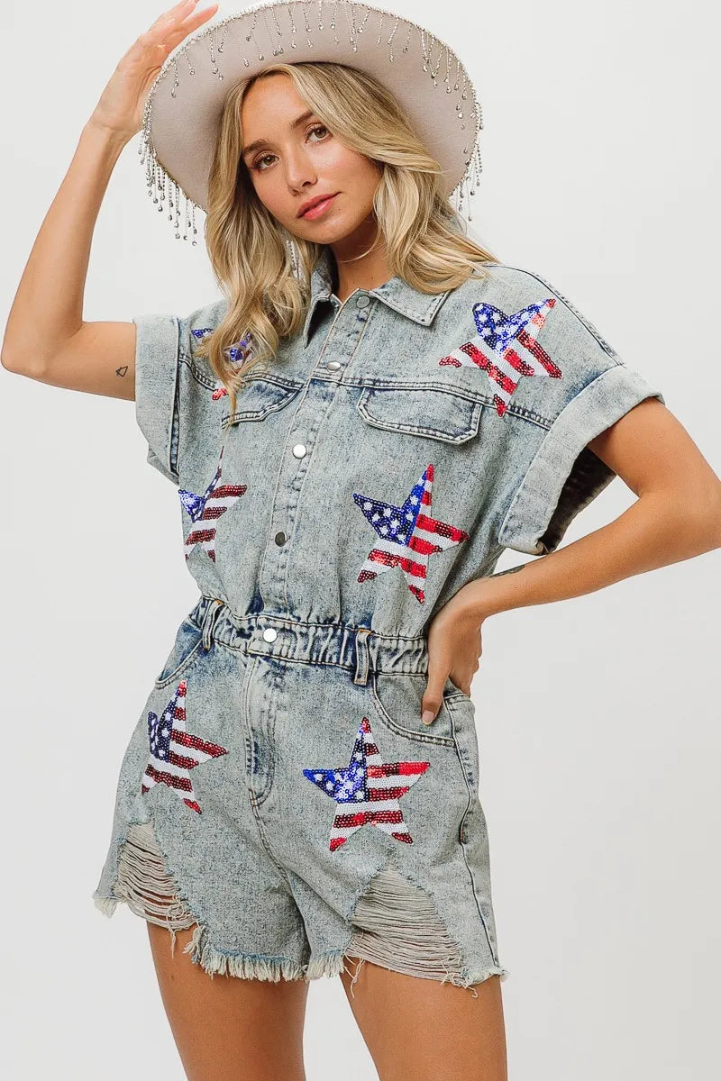 BiBi American Flag Washed Romper