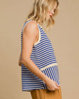 Umgee Round Neck Texture Striped Tank