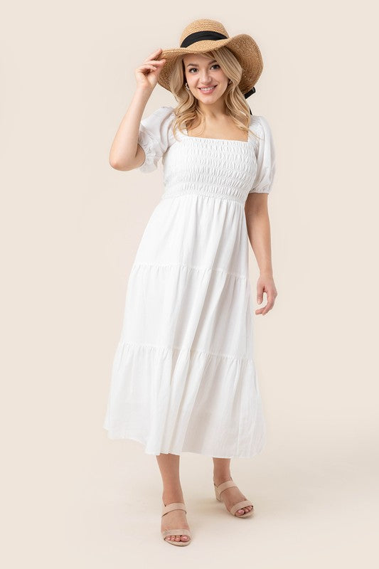 Lilou Tiered Long Dress with Puff Sleeves