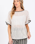 GeeGee Contrast Trim Short Sleeve Knit Cover Up