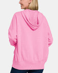 Zenana Half Snap Long Sleeve Hoodie with Kangaroo Pocket