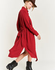 Jade by Jane Solid Button Down Belted Long Dress