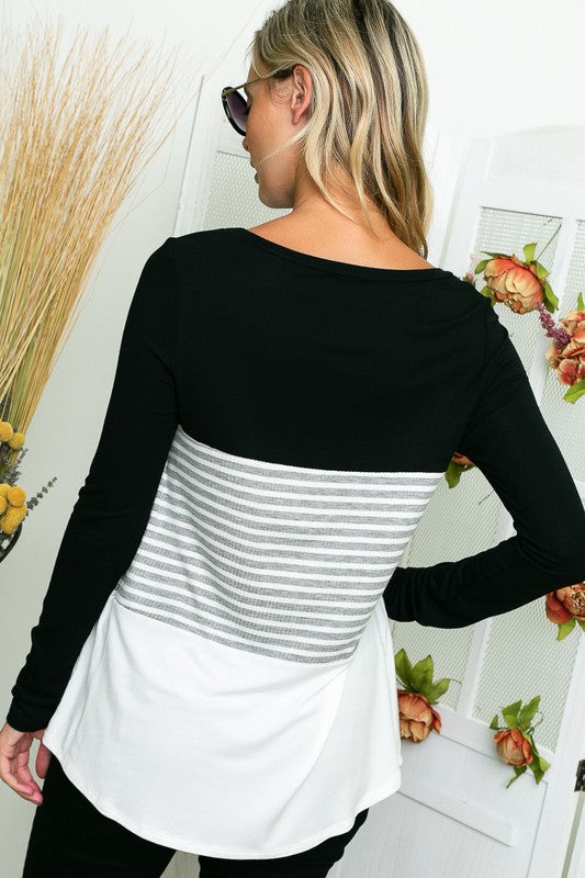 e Luna PLUS Solid Striped Colorblock Top