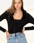 HYFVE Miss Mesmerize Fur Trim Ribbed Cardigan - Online Only