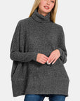 Zenana Full Size Brushed Melange Hacci Turtleneck Sweater